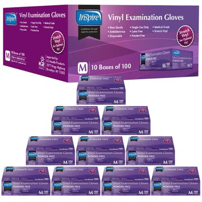 Inspire Stretch Vinyl Exam Gloves | THE ORIGINAL Quality Vinyl Gloves Disposable Latex Free Medical Gloves Cleaning Gloves