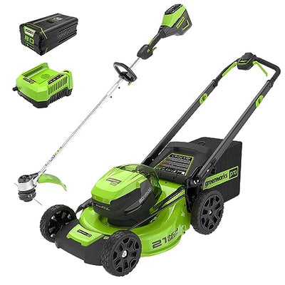 Greenworks 80V 21" Cordless Battery Push Lawn Mower,16" Cordless Battery String Trimmer Combo Kit w/(1) 4Ah Battery & (1) 4A Rapid Charger