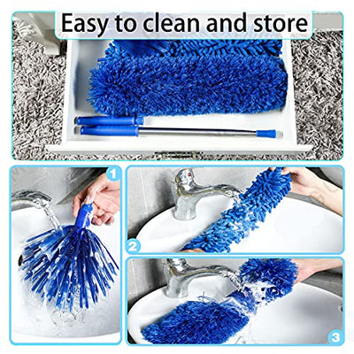Microfiber Dusters w 2 Handle Sets, Durable 15~100 Inchs Long Telescopic Rod, Washable, Feather Dusters for Cleaning Cobweb, Ceilings Fans (5 Pack)……