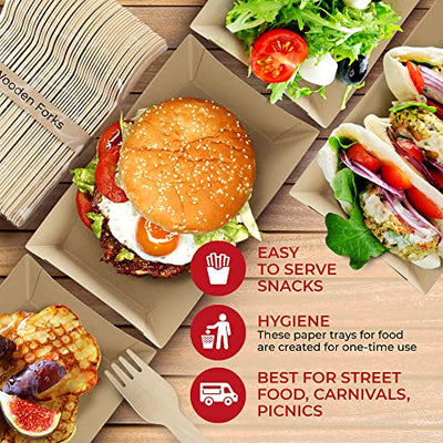 Paper Food Trays 3LB (125 Pack) Leakproof & Freezer Safe Food Boats for Concession Stand Supplies French Fry Holder & Hot Dog Trays Disposable