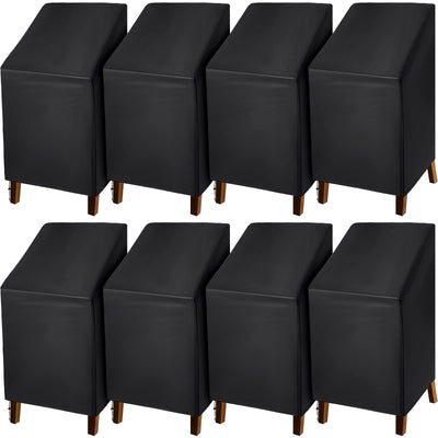 8 Pcs Black Outdoor Chair Cover Waterproof Stacking Chair Cover Patio Chair Cover 210D Oxford Cloth Lounge Chair Cover High Back Outdoor Chair Cover for Furniture Cover 25 L x 25 W x 47 H