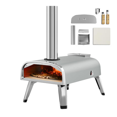 Pizza Oven Outdoor 12" Wood Fired Pizza Ovens Pellet Pizza Stove for Outside, Portable Stainless Steel Pizza Oven for Backyard Pizza Maker Portable Mobile Outdoor Kitchen (Gray-01)