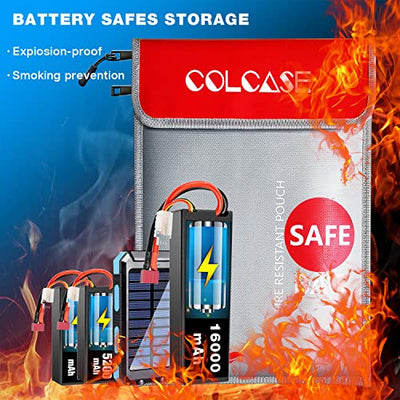 COLCASE Fireproof Document Bag Upgraded 2 Pockets (2000 ℉)15 x 11 Inches Silicone Coated Fireproof and Waterproof Bag Fireproof Safe Bag Storage for Money, Documents, Jewelry and Passport