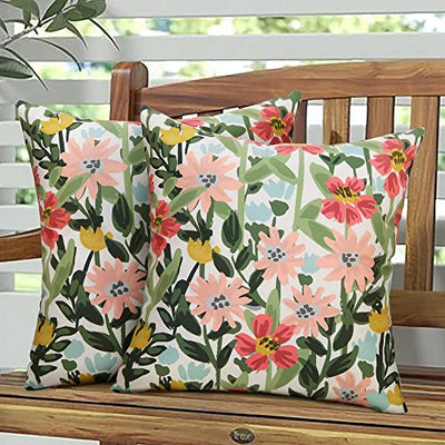 Pyonic Outdoor Pillows Cover Pack of 2 Floral Waterproof Throw Pillow Covers 18X18 inch Outdoor Pillows for Patio Furniture Garden Square Outdoor Waterproof Throw Pillows