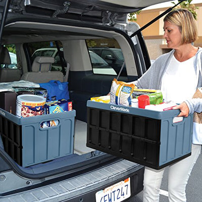 CleverMade 46L Collapsible Storage Bins with Lids - Folding Plastic Stackable Utility Crates, Solid Wall 3 Pack, Charcoal