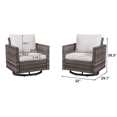 HUMMUH Patio Swivel Chairs Set of 2,PE Wicker Outdoor Rocker Chairs Bistro Set Porch Balcony Furniture with Cushions