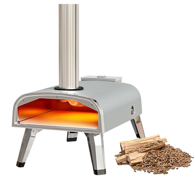 Pizza Oven Outdoor 12" Wood Fired Pizza Ovens Pellet Pizza Stove for Outside, Portable Stainless Steel Pizza Oven for Backyard Pizza Maker Portable Mobile Outdoor Kitchen (Gray-01)