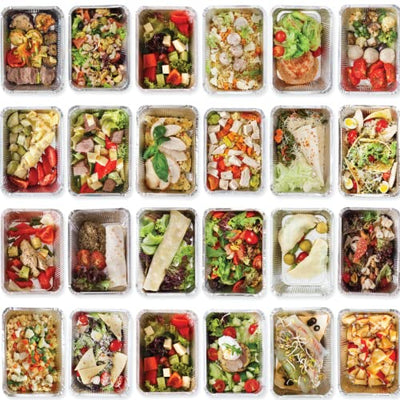 Spare Essentials (55 Pack) 2.25 lb Disposable Takeout Pans with Clear Lids, Aluminum Foil Food Containers, Freezer Containers To Go, Leftovers Food Storage - Size 8.5 x 6 x 1.5