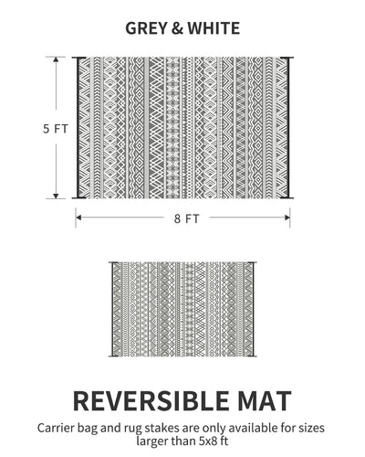 MontVoo-Outdoor Rug Carpet Waterproof 5x8 ft Reversible Patio Rug RV Camping Rug-Plastic Straw Rug Outside Indoor Outdoor Area Rug for Patio Deck Balcony Picnic Beach Outdoor Decor Boho Grey