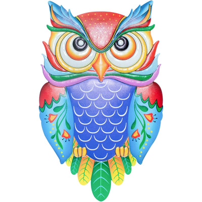 Metal Owl Wall Decor, 14 Inches 3D Outdoor Wall Art Patio Fence Decorations, Colorful Metal Yard Art Hanging Garden Owl Decor for Outside, House, Porch, Balcony, Living Room