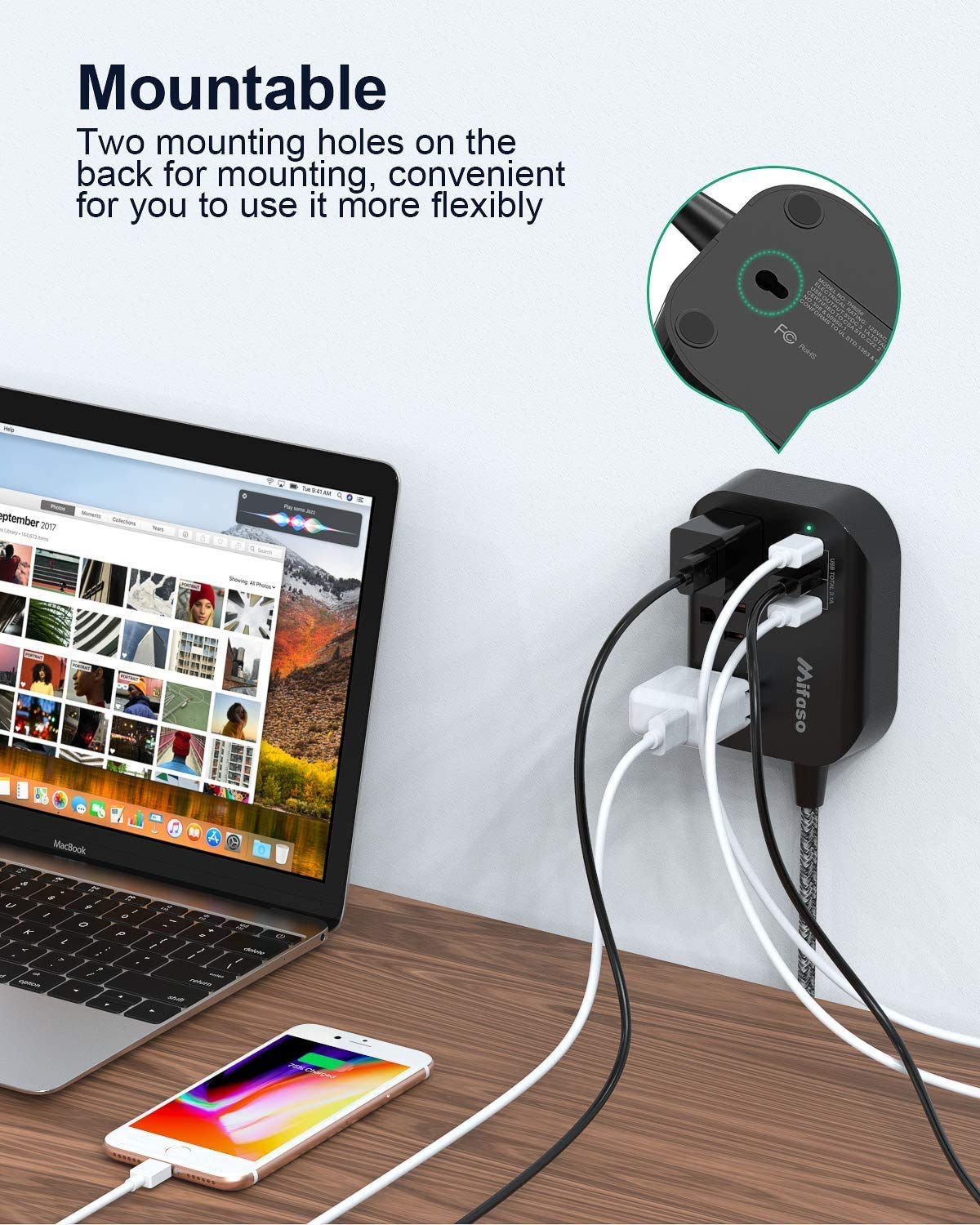 Usb Table Rite Power Strip with USB, Mountable Flat Plug Power Strip with 3 Outlets 3 ...