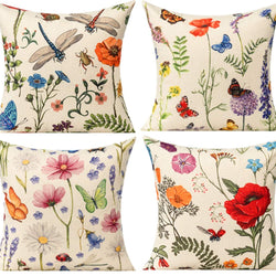 All Smiles Outdoor Patio Throw Pillow Covers Summer Spring Garden Flowers Farmhouse Décor Outside Furniture Swing Seat Bench Chair Decorative Cushion Cases 18x18 Set of 4 for Deep Seat Bed Couch Sofa