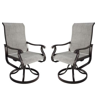 Amopatio Patio Swivel Chairs Set of 2, Outdoor Swivel Rocker Dining Chairs with All Weather Textilene High Back & Metal Frame, for Backyard Deck Lawn Garden, Light Gray