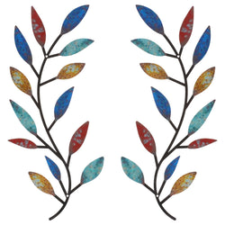 2 Pieces Metal Tree Leaf Wall Decor Vine Olive Branch Leaf Wall Art Wrought Iron Scroll Above The Bed, Living Room, Outdoor Decoration (Elegant Color)