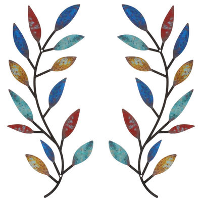 2 Pieces Metal Tree Leaf Wall Decor Vine Olive Branch Leaf Wall Art Wrought Iron Scroll Above The Bed, Living Room, Outdoor Decoration (Elegant Color)