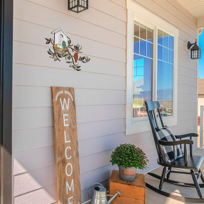 Peryiter Birds Wall Decor Metal Bird Decor for Wall Outdoor Bird Wall Art Hanging Metal Tree with Birdhouse for Living Room Metal Tree Leaf Wall Decor for Indoor Outdoor Garden (White)