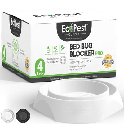 ECOPEST Bed Bug Interceptors – 4 Pack | Bed Bug Blocker (Pro) Interceptor Traps (White) | Insect Trap, Monitor, and Detector for Bed Legs