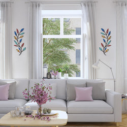 2 Pieces Metal Tree Leaf Wall Decor Vine Olive Branch Leaf Wall Art Wrought Iron Scroll Above The Bed, Living Room, Outdoor Decoration (Elegant Color)