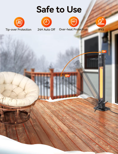 VAGKRI Outdoor Heaters, 1s Heating Carbon Infrared Patio Heaters With Remote, 9 Heat Levels, 24H Timer, IPX5 Waterproof, 42in Electric Space Heaters for Home, Office, Restaurant, Patio, and Garage
