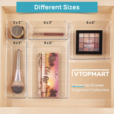 Vtopmart 25 PCS Clear Plastic Drawer Organizers Set, 4-Size Versatile Bathroom and Vanity Drawer Organizer Trays, Storage Bins for Makeup, Bedroom, Kitchen Gadgets Utensils and Office