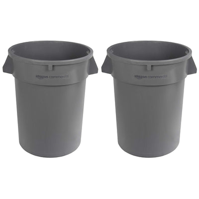 AmazonCommercial 32 Gallon Heavy Duty Round Trash/Garbage Can, Grey, 2-pack
