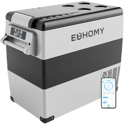 EUHOMY Car Refrigerator, 55Liter(59qt) RV Refrigerator with 12/24V DC & 110-240V AC, Portable refrigerator freezer fridge cooler For Car, RV, Camping, Travel, Fishing, Outdoor or Home Use(Gray).