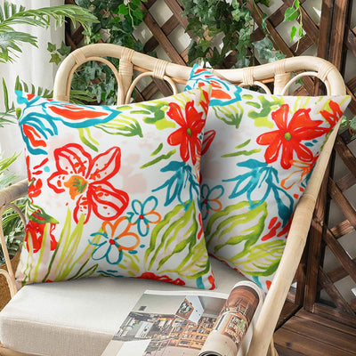 Merrycolor Pack of 2 Outdoor Pillow Covers 18x18 Waterproof Pillow Cover Floral Decorative Square Pillowcase Outdoor Pillows for Patio Furniture Garden Balcony Couch(Red and Sage Green)