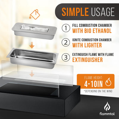 Flammtal Tabletop Fire Pit [3h Burning Time] - Table Top Firepit Indoor & Outdoor - Smores Maker with 4 Roasting Sticks - Portable Fire Pit with Adjustable Flames - Ethanol Table Top Fire Pit Bowl