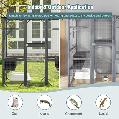 PETSJOY 72 Inches Tall Outdoor Cat House, Large Wooden Catio Kitten Enclosure with Weatherproof Asphalt Roof, 4 Platforms and 2 Resting Boxes, Catio Outdoor Cat Enclosure on Wheels (Without Wheels)