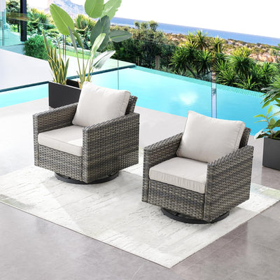 HUMMUH Patio Swivel Chairs Set of 2,PE Wicker Outdoor Rocker Chairs Bistro Set Porch Balcony Furniture with Cushions