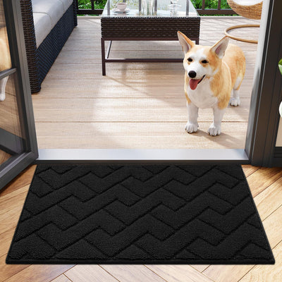 hicorfe Indoor Doormat,Front Back Door Mat Rubber Backing Non Slip Mats 20"x31.5" Absorbent Resist Dirt Entrance Doormat Inside Floor for Entryway Washable Low-Profile (Black)