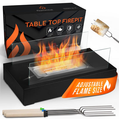Flammtal Tabletop Fire Pit [3h Burning Time] - Table Top Firepit Indoor & Outdoor - Smores Maker with 4 Roasting Sticks - Portable Fire Pit with Adjustable Flames - Ethanol Table Top Fire Pit Bowl