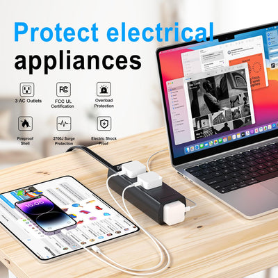 Outdoor Extension Cord Waterproof, Heavy Duty Extension Cord, Long Extension Cord, Outdoor Power Strip Waterproof Surge Protector, Water & Weather Resistant, Flame Retardant for Lawn & Garden 10FT