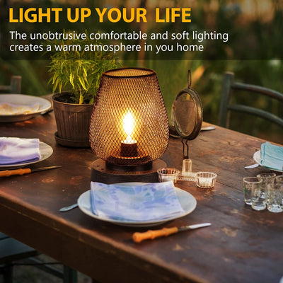 UBright 2 Pack Battery Operated Lights Rechargeable Outdoor Table Lamp Metal Cage with 4 Lighting Mode Outdoor Lantern Cordless Lamp Indoor Outdoor Patio Bedroom Living Room (Bulb Included) Bronze