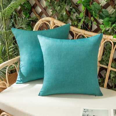 Woaboy Set of 2 Outdoor Waterproof Throw Pillow Covers Decorative Farmhouse Pillowcase Solid Cushion Cases for Bed Sofa Couch Car Living Room Turquoise 18x18 inch