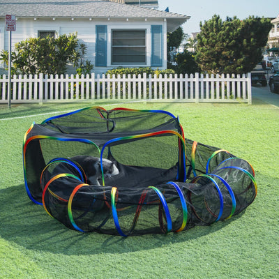 LUCKITTY Outdoor Rainbow Cat Enclosures Playground,Outside House for Indoor Cats Include Portable Cat Tent, Circle Playpen Tunnel, for Kitty and Small Animals,Within Storage Bag