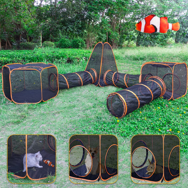 cat tent with tunnel 6-in-1 Outdoor Cat House, Tent with Tunnels for Indoor & Outdoor Cats,