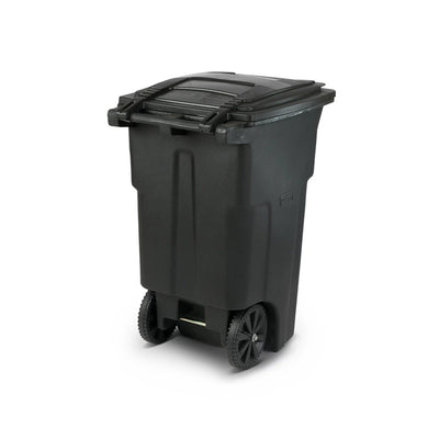 Smooth-Rolling 64-Gallon Garbage Can with Durable Black Finish and Tight-Fitting Lid